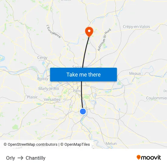 Orly to Chantilly map