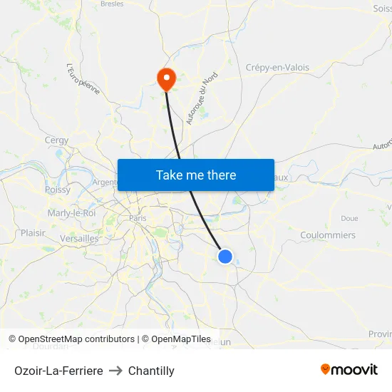 Ozoir-La-Ferriere to Chantilly map