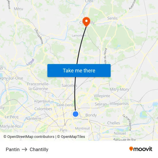 Pantin to Chantilly map