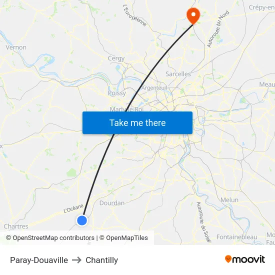 Paray-Douaville to Chantilly map