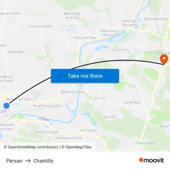 Persan to Chantilly map