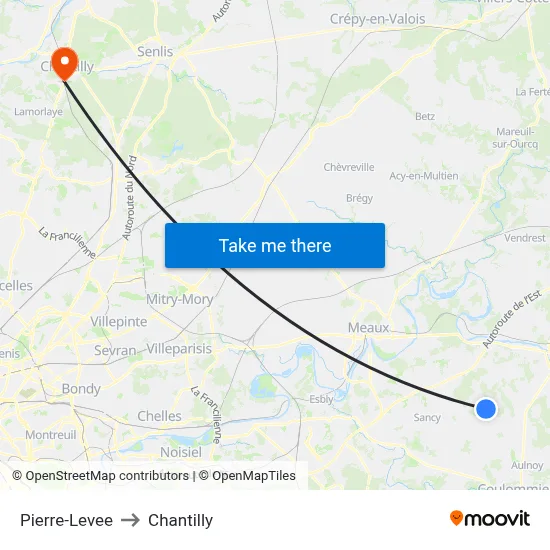 Pierre-Levee to Chantilly map