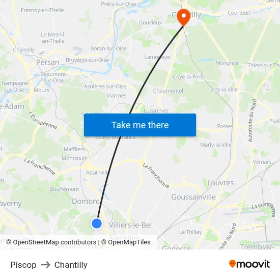 Piscop to Chantilly map