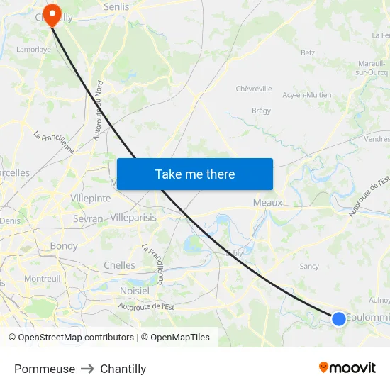 Pommeuse to Chantilly map