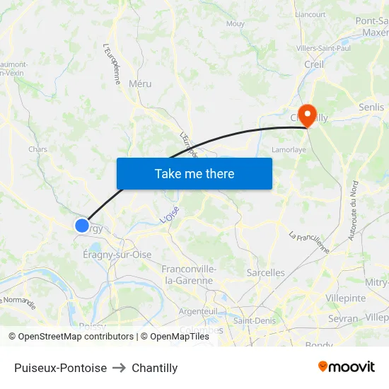 Puiseux-Pontoise to Chantilly map