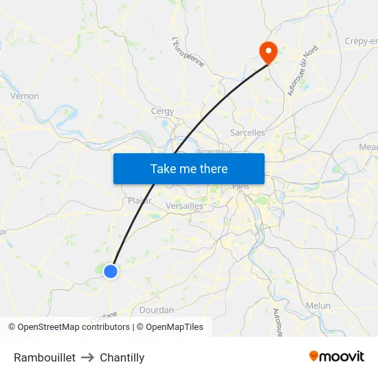 Rambouillet to Chantilly map