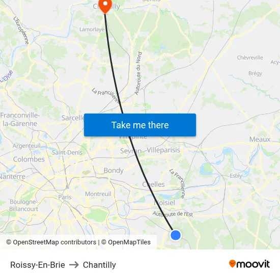 Roissy-En-Brie to Chantilly map