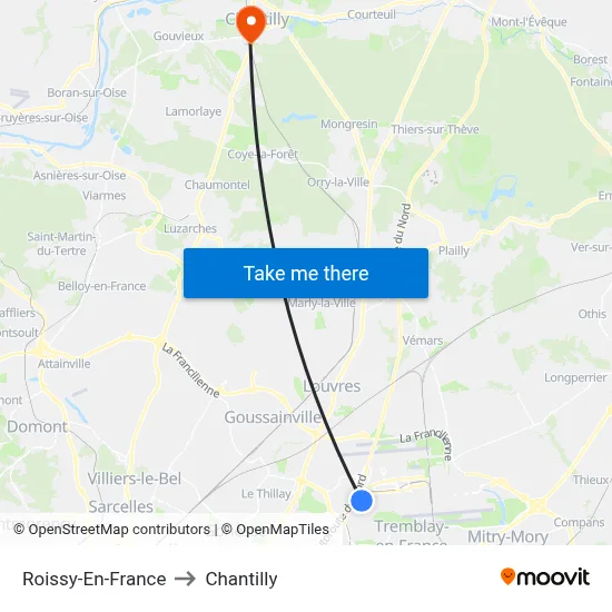 Roissy-En-France to Chantilly map