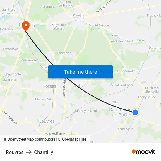 Rouvres to Chantilly map