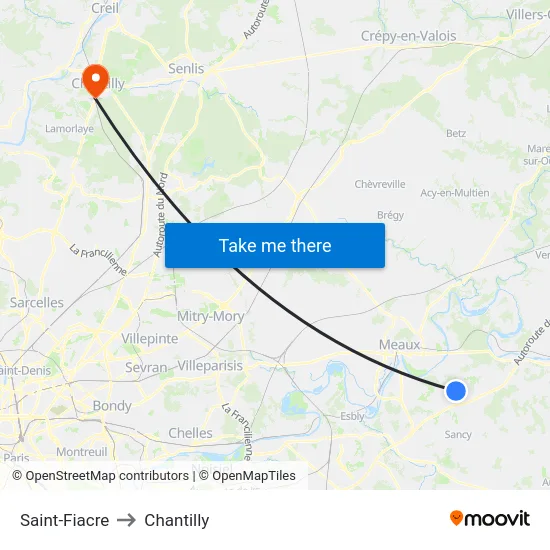 Saint-Fiacre to Chantilly map