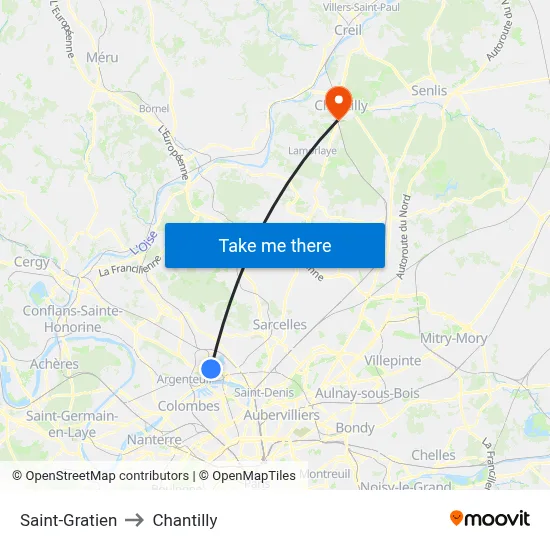 Saint-Gratien to Chantilly map