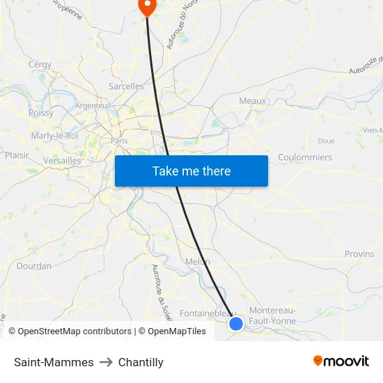 Saint-Mammes to Chantilly map