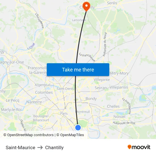 Saint-Maurice to Chantilly map