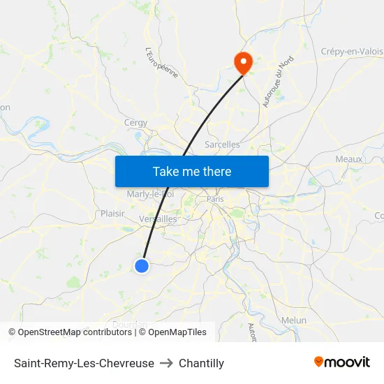 Saint-Remy-Les-Chevreuse to Chantilly map