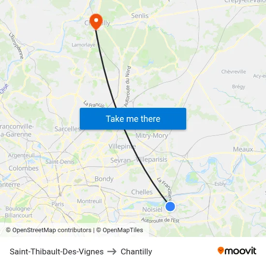 Saint-Thibault-Des-Vignes to Chantilly map