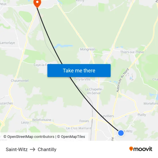 Saint-Witz to Chantilly map