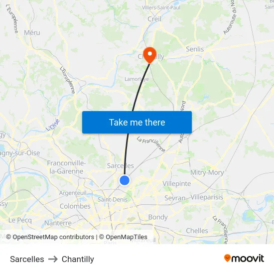 Sarcelles to Chantilly map