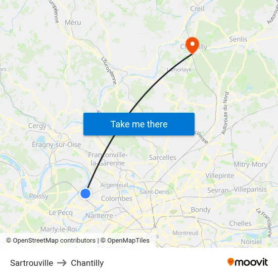 Sartrouville to Chantilly map