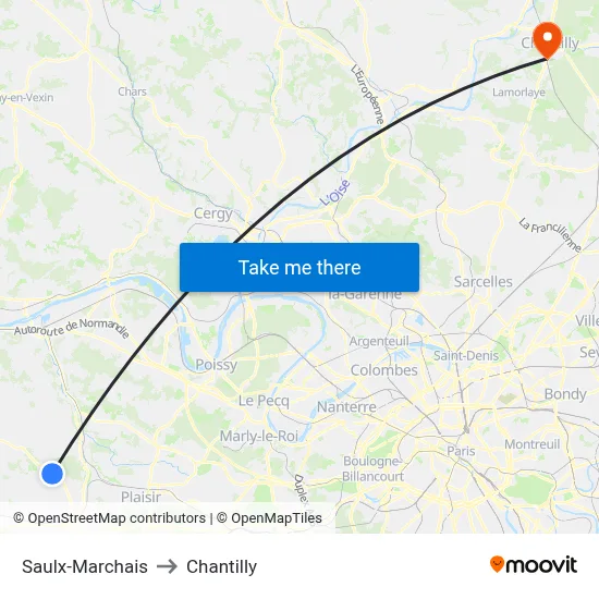Saulx-Marchais to Chantilly map