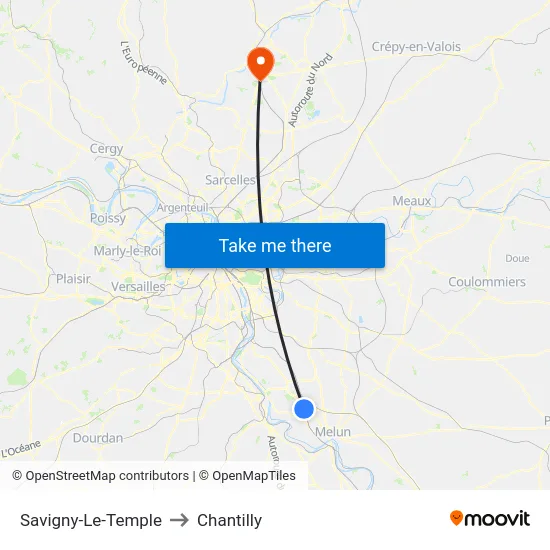 Savigny-Le-Temple to Chantilly map