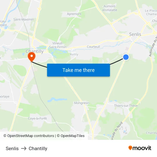 Senlis to Chantilly map