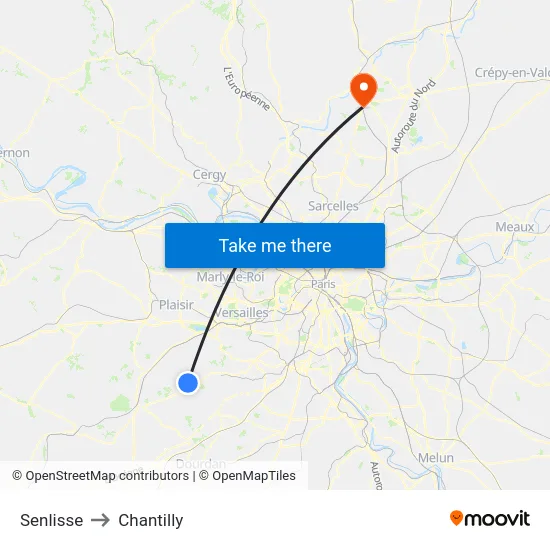 Senlisse to Chantilly map
