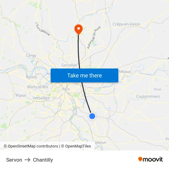 Servon to Chantilly map