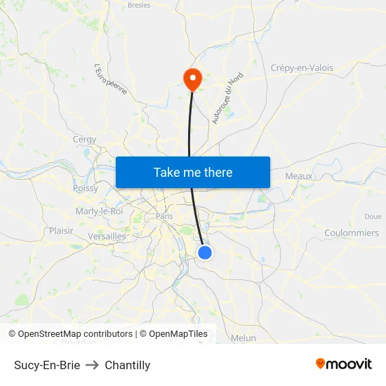 Sucy-En-Brie to Chantilly map