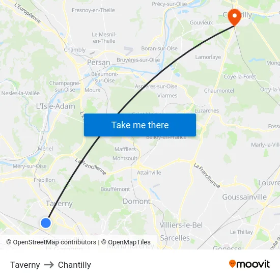 Taverny to Chantilly map