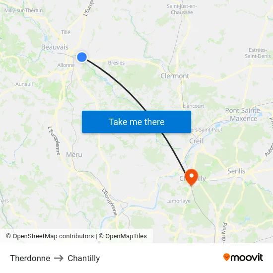 Therdonne to Chantilly map