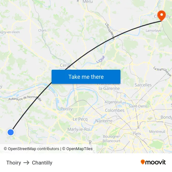 Thoiry to Chantilly map