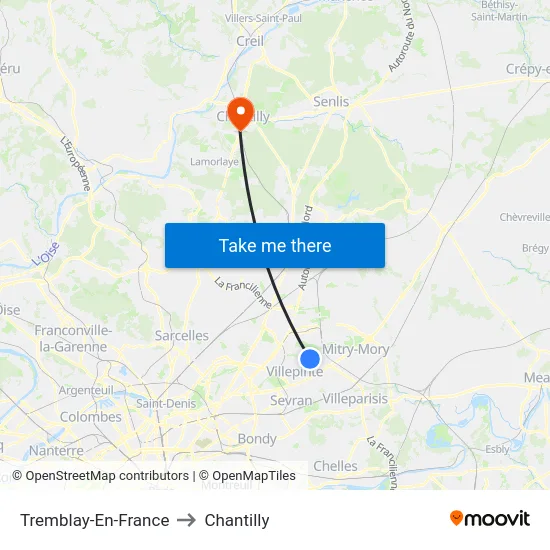 Tremblay-En-France to Chantilly map