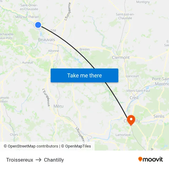 Troissereux to Chantilly map