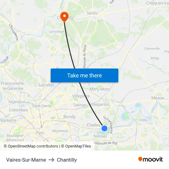 Vaires-Sur-Marne to Chantilly map