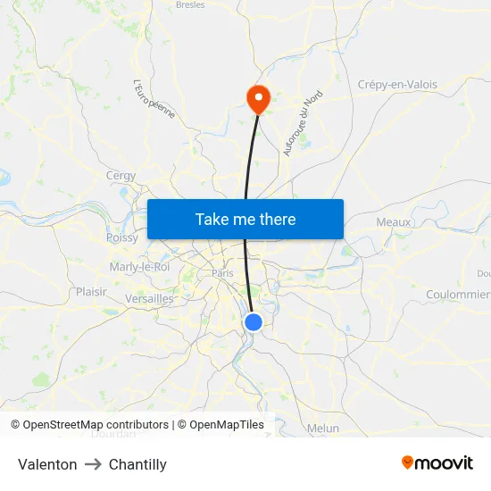 Valenton to Chantilly map