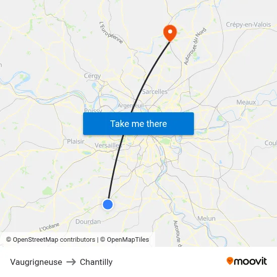 Vaugrigneuse to Chantilly map