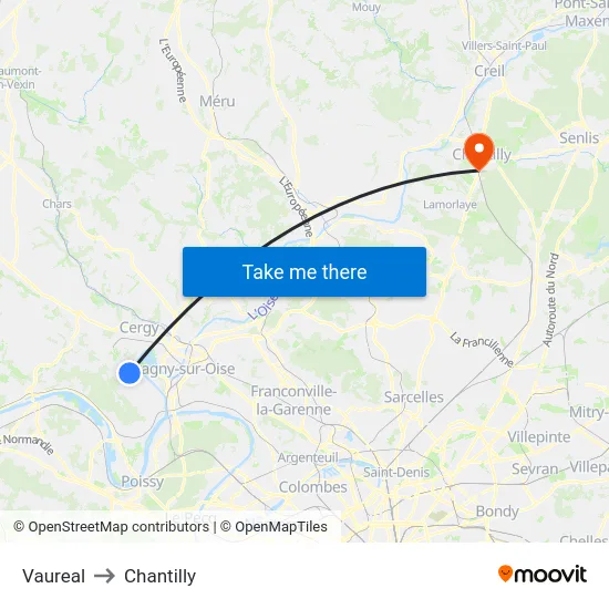 Vaureal to Chantilly map