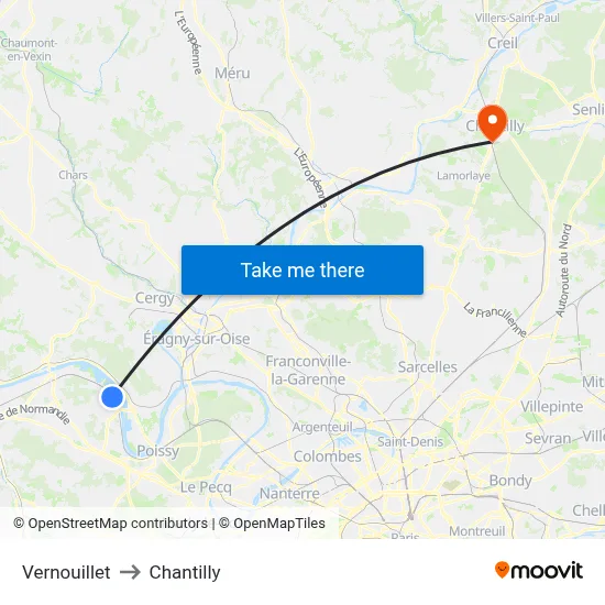 Vernouillet to Chantilly map