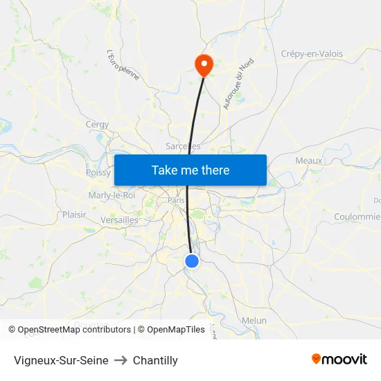 Vigneux-Sur-Seine to Chantilly map