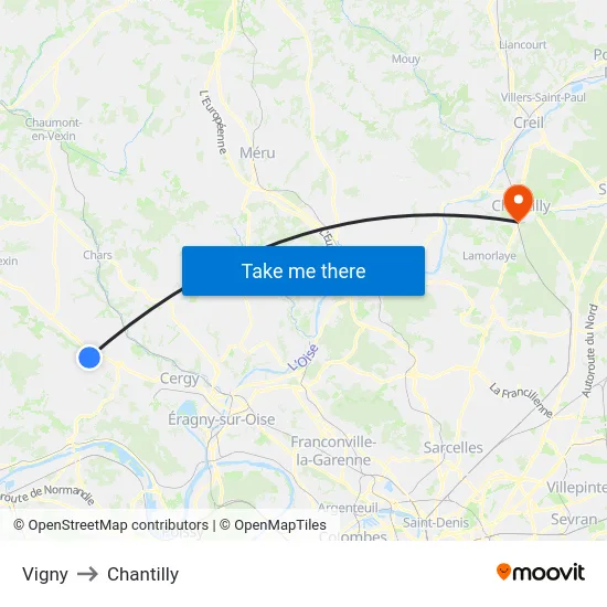 Vigny to Chantilly map