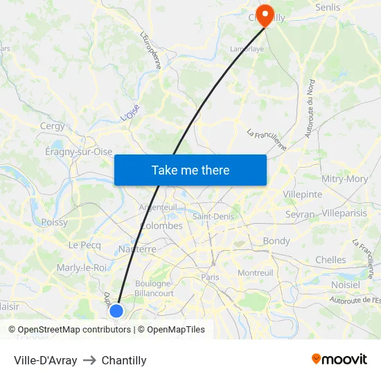 Ville-D'Avray to Chantilly map