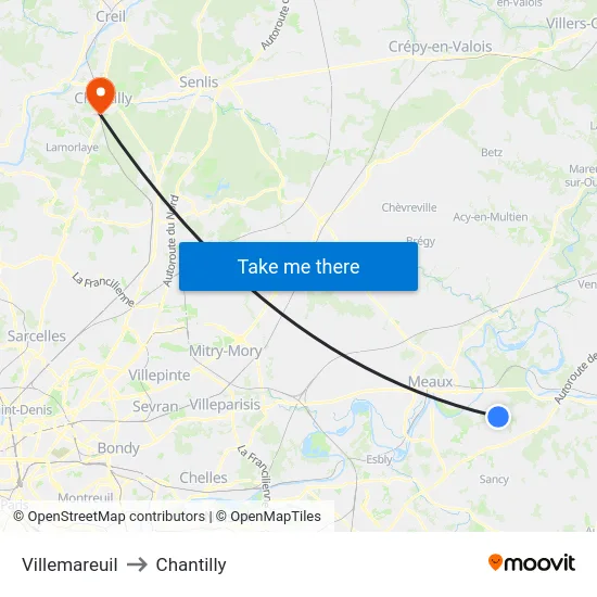 Villemareuil to Chantilly map