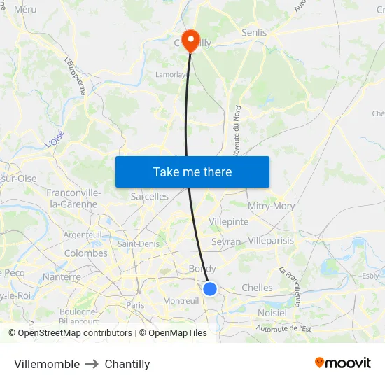 Villemomble to Chantilly map
