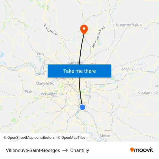 Villeneuve-Saint-Georges to Chantilly map