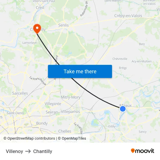 Villenoy to Chantilly map