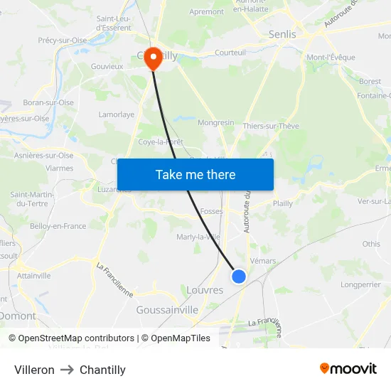 Villeron to Chantilly map
