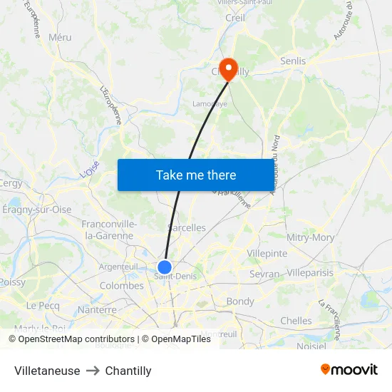 Villetaneuse to Chantilly map