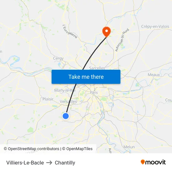 Villiers-Le-Bacle to Chantilly map