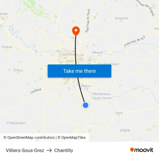 Villiers-Sous-Grez to Chantilly map