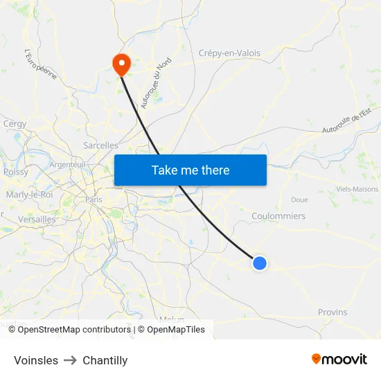 Voinsles to Chantilly map